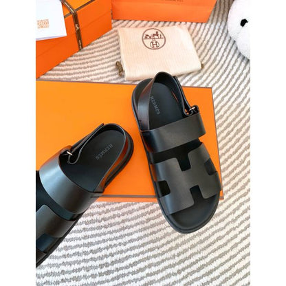 HERM Men's Genius Sandals In Black Calfskin