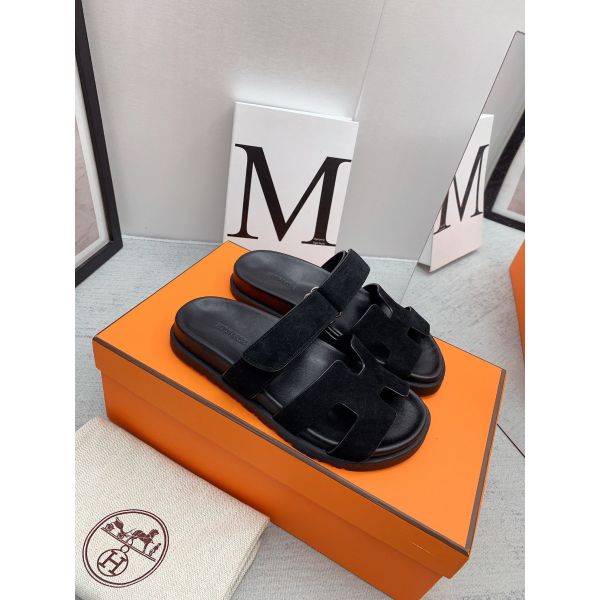 HERM Men's Chypre Sandals in Black Suede Calfskin