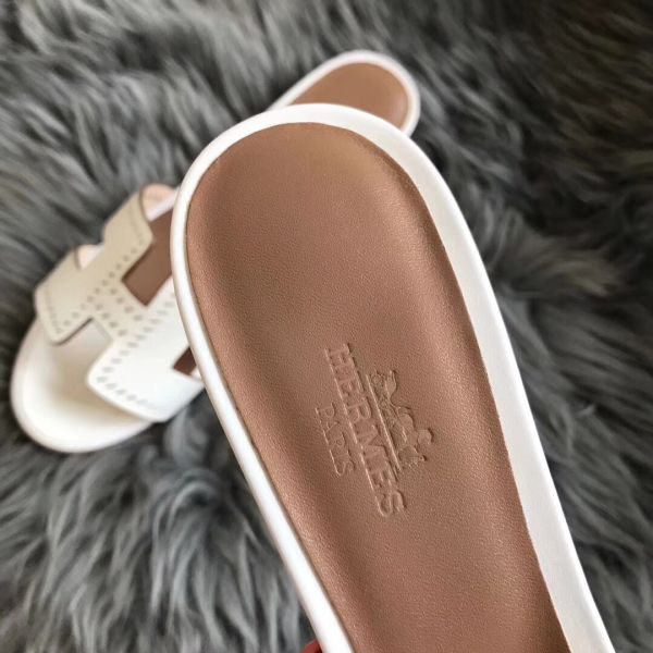 HERM Oasis Sandals In White Perforated Epsom Leather
