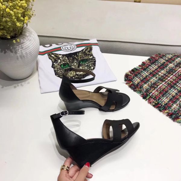 HERM Legend Wedge Sandal In Black Calfskin