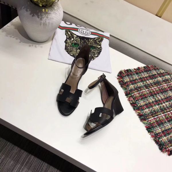 HERM Legend Wedge Sandal In Black Calfskin