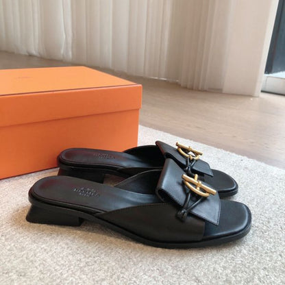 HERM Women's Isle Sandals in Black Leather