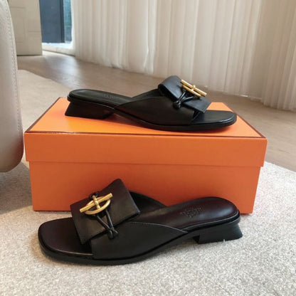 HERM Women's Isle Sandals in Black Leather
