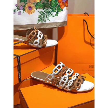 HERM Thalassa Sandals In Brown/White Lambskin