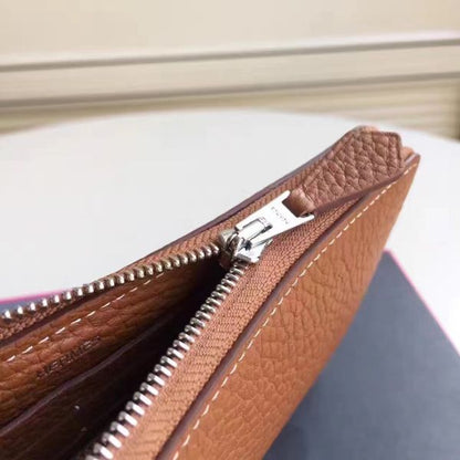 HERM Brown Clemence Azap Zipped Wallet