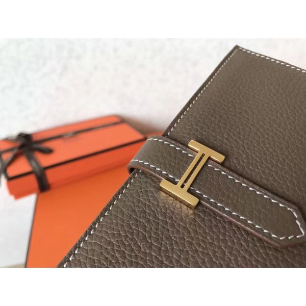 HERM Taupe Clemence Bearn Gusset Wallet
