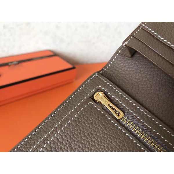 HERM Taupe Clemence Bearn Gusset Wallet