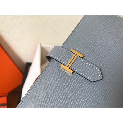 HERM Blue Lin Epsom Bearn Gusset Wallet
