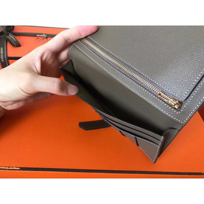 HERM Taupe Epsom Bearn Gusset Wallet