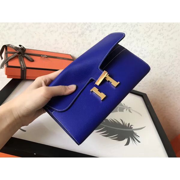 HERM Constance Long Wallet In Blue Electric Epsom Leather