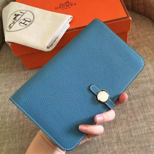 HERM Dogon Duo Wallet In Blue Jean Leather