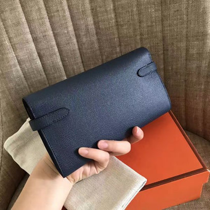HERM Kelly Classic Long Wallet In Navy Epsom Leather