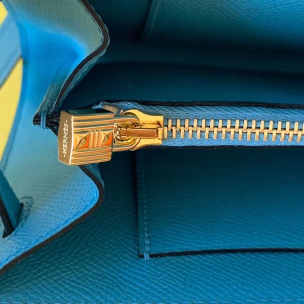 HERM Kelly Classique To Go Wallet In Blue Du Nord Epsom Calfskin