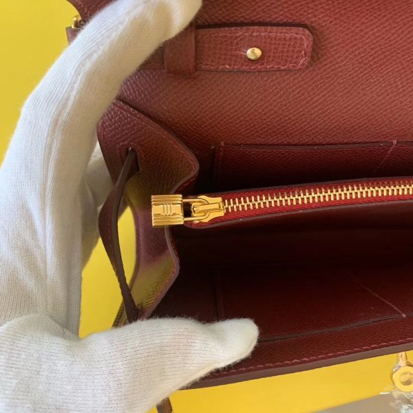 HERM Kelly Classique To Go Wallet In Bordeaux Epsom Calfskin