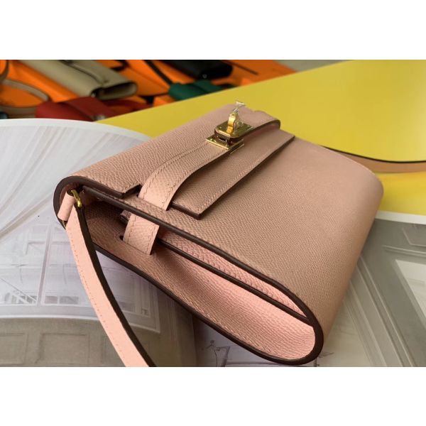 HERM Kelly Classique To Go Wallet In Pink Epsom Calfskin