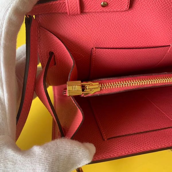 HERM Kelly Classique To Go Wallet In Rose Lipstick Epsom Calfskin