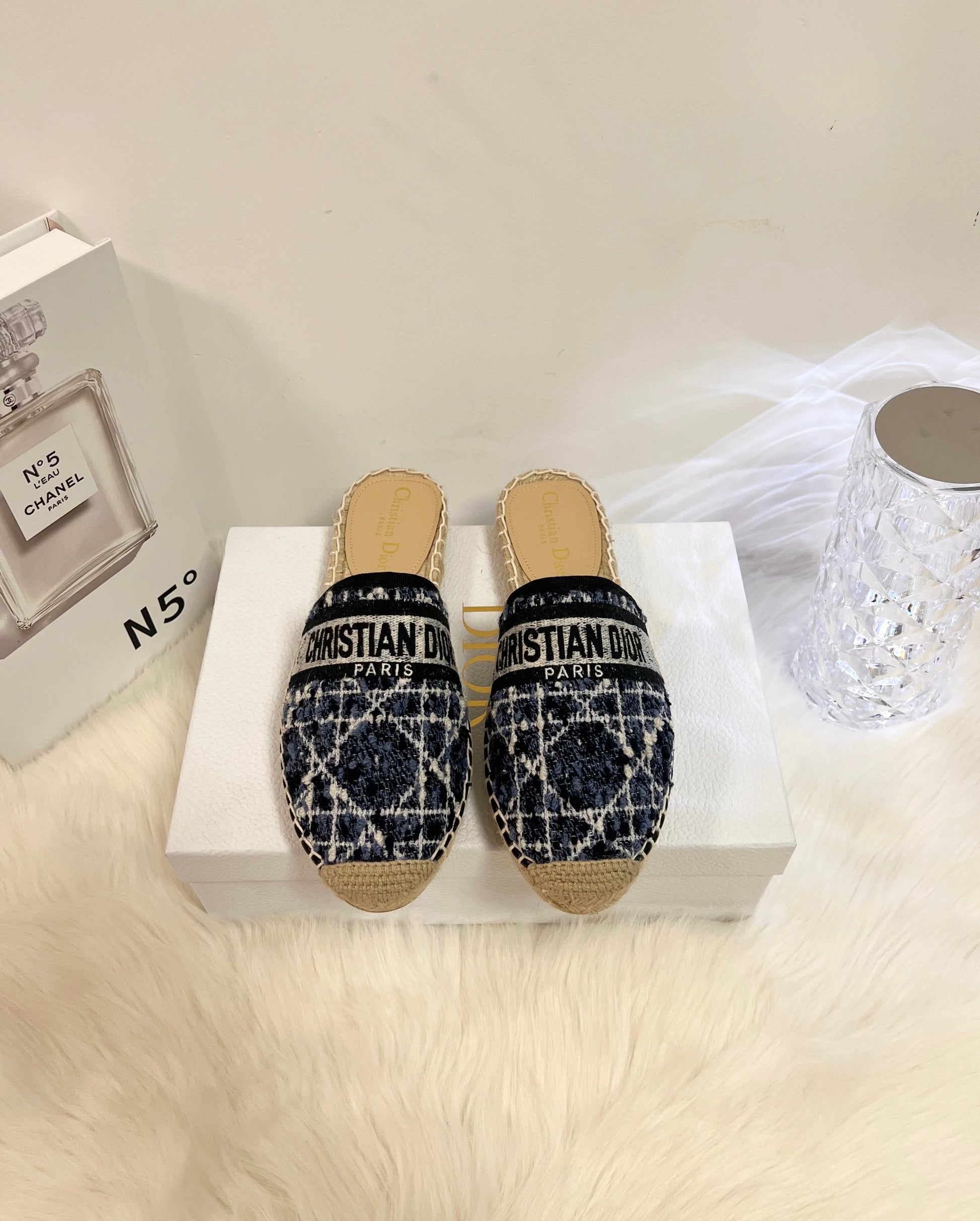 GRANVILLE ESPADRILLE NAVY BLUIE OBLIQUE EMBROIDERED COTTON MULE