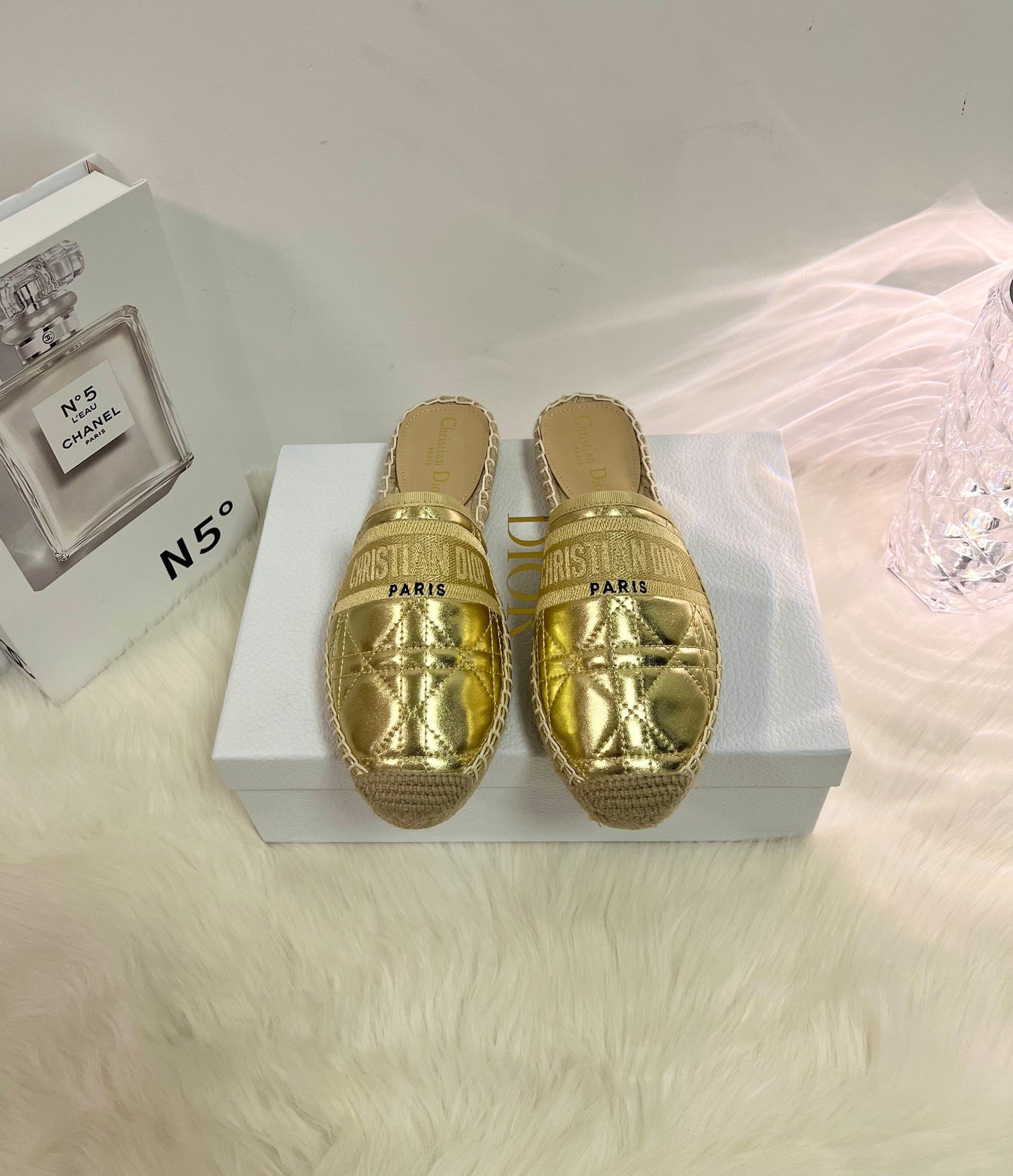 GRANVILLE ESPADRILLE MULE GOLD QUILTED CANNAGE CALFSKIN