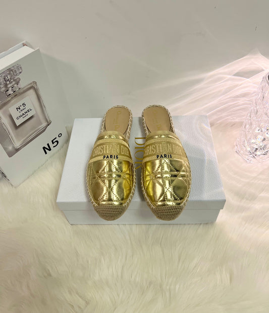 GRANVILLE ESPADRILLE MULE GOLD QUILTED CANNAGE CALFSKIN