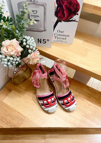 WEDGE PLATFORM SANDALS IN COLORFUL CANVAS 85 MM
