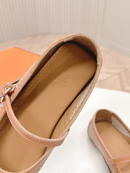 KICHU BALLET FLAT IN BRONZE BROWN CROCHET KNIT AND CALFSKIN