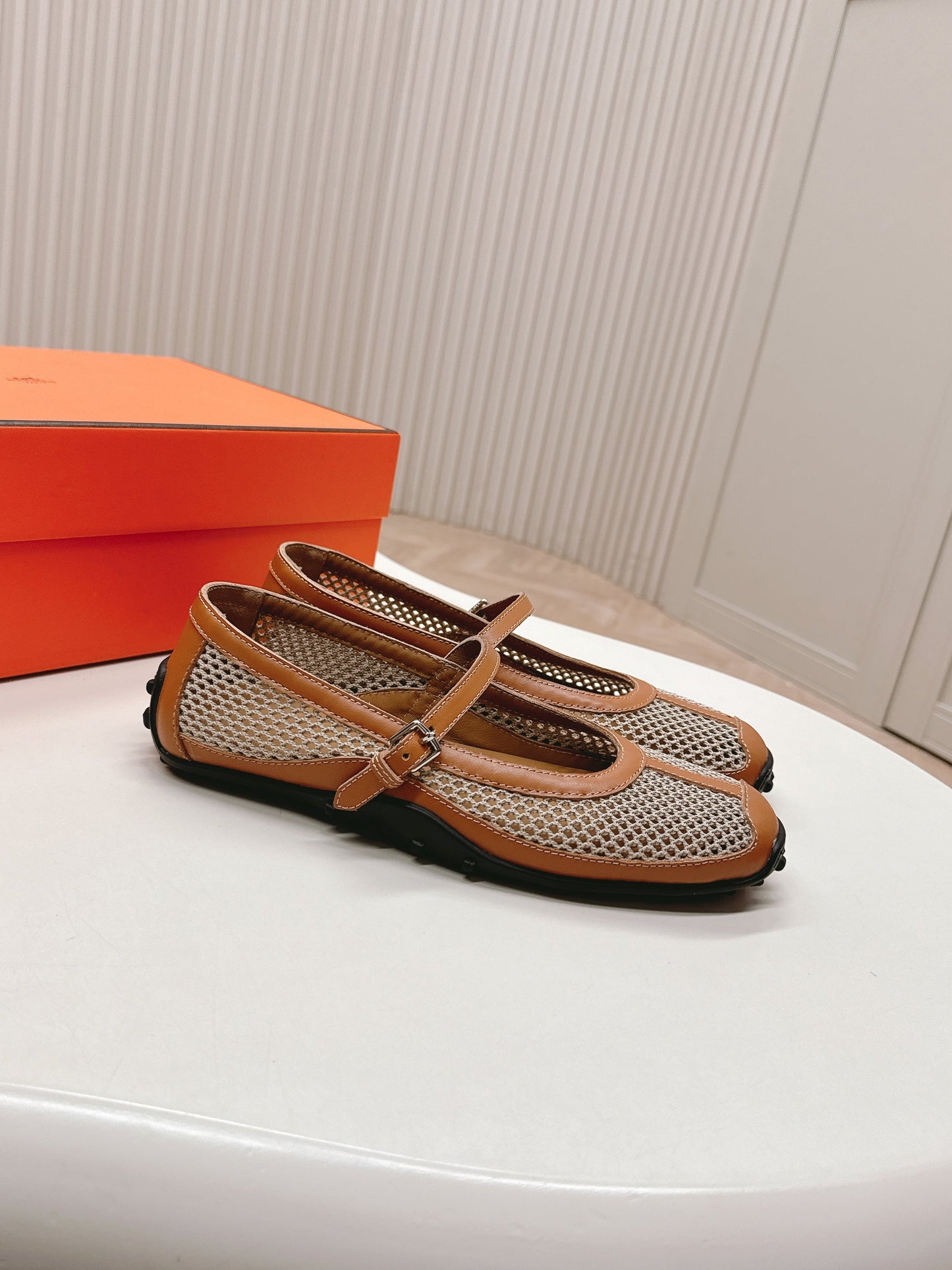 KICHU BALLET FLAT IN BRONZE BROWN CROCHET KNIT AND CALFSKIN