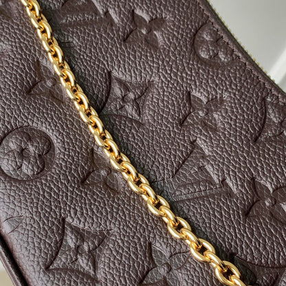 EASY POUCH ON STRAP 19 IN DARK BROWN MONOGRAM EMBOSSED LOGO CALFSKIN