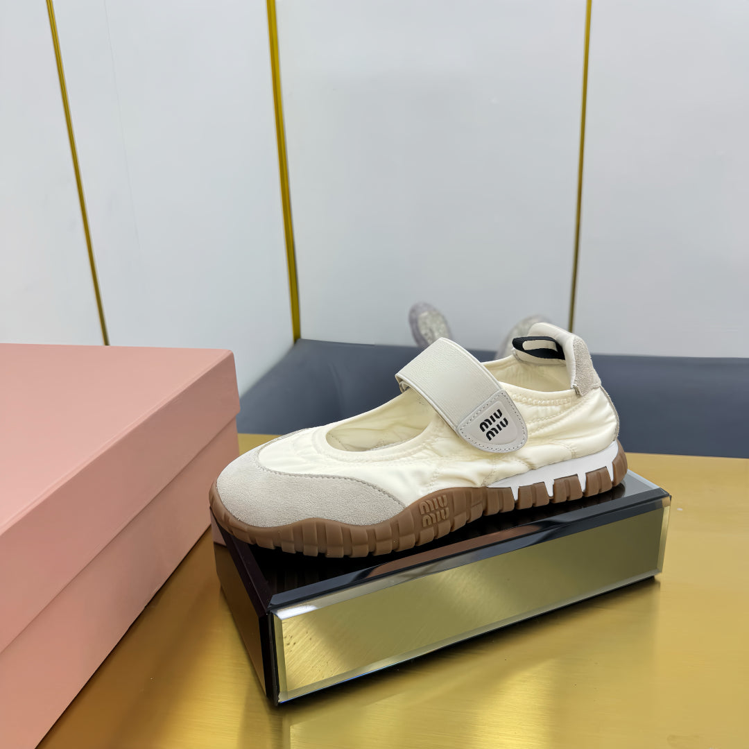 BALLERINAS SHOES IN WHITE TYRE TECHNICAL FABRIC GREY SUEDE