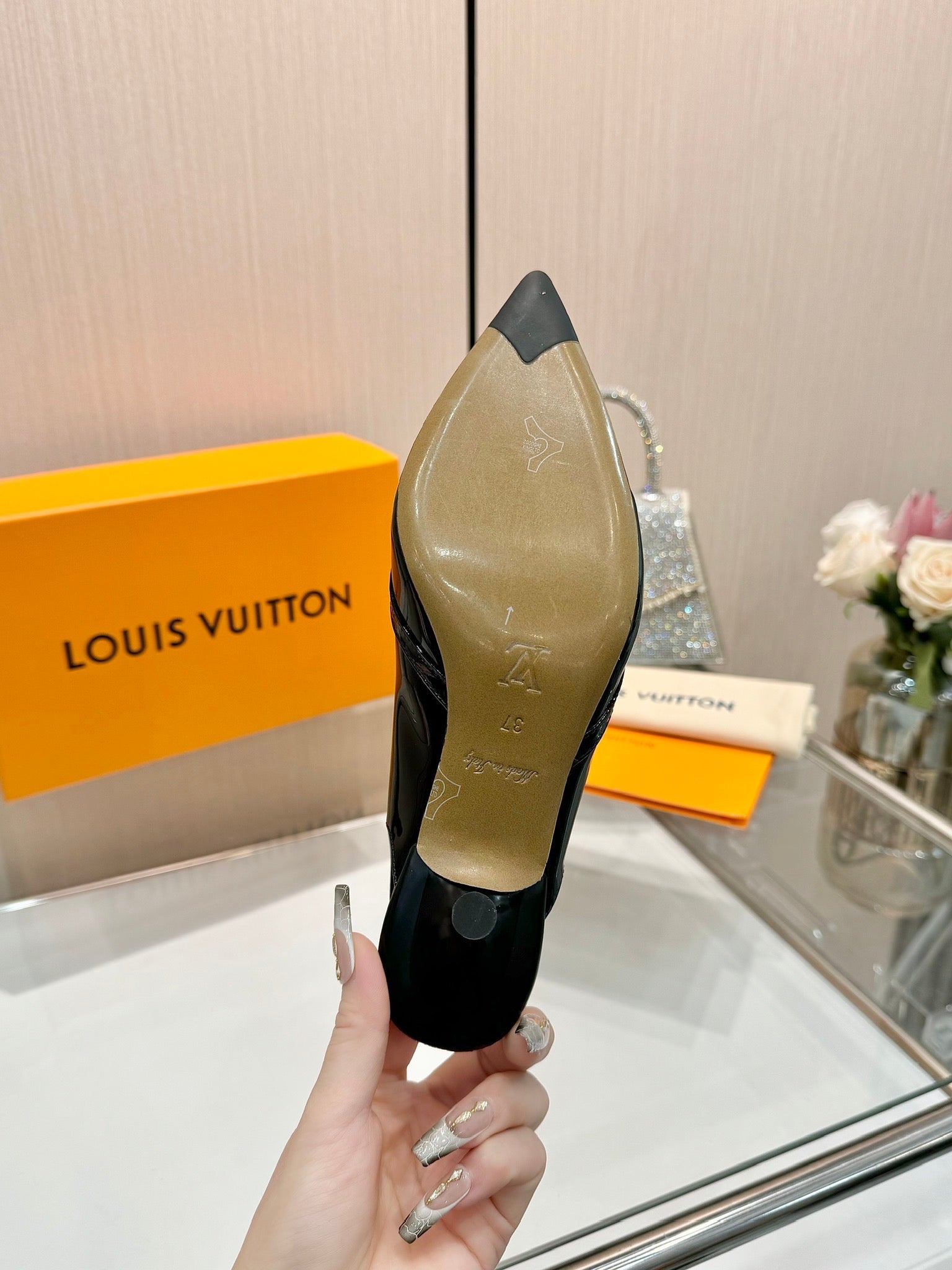 6AM SLINGBACK HIGH HEELS 55 MM IN BLACK PATENT LAMBSKIN