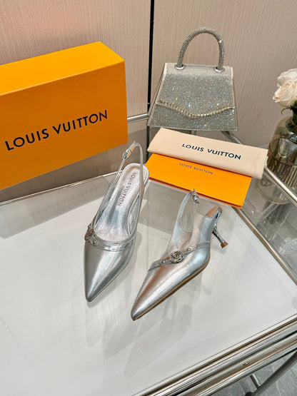 6AM SLINGBACK HIGH HEELS 55 MM IN SILVER LAMBSKIN