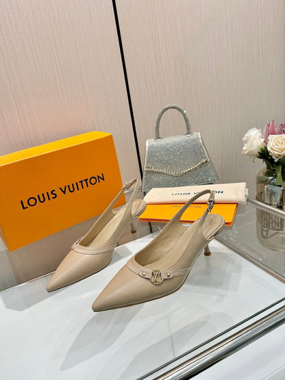 6AM SLINGBACK HIGH HEELS 55 MM IN TAN BEIGE LAMBSKIN