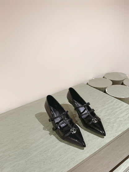 HIGH PUMP 45MM IN BLACK CALFSKIN WITH BLACK STRAPS