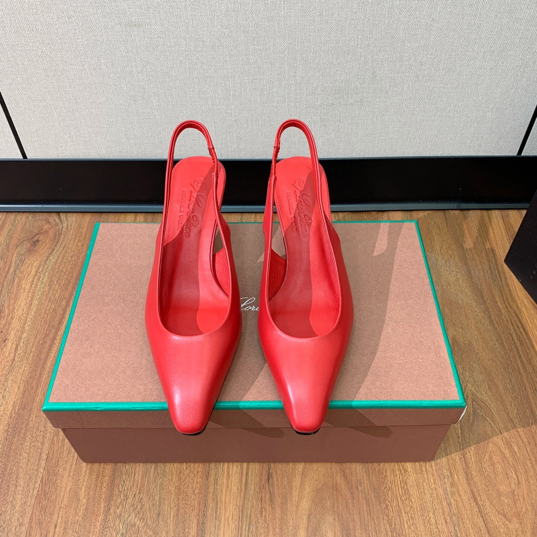 LP POINTED TOE MID-HEEL SLINGBACK ROSE CALFSKIN