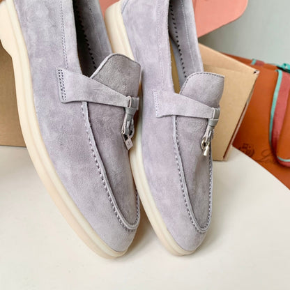 Loro Piana Grey Suede Summer Charms Walk Loafers