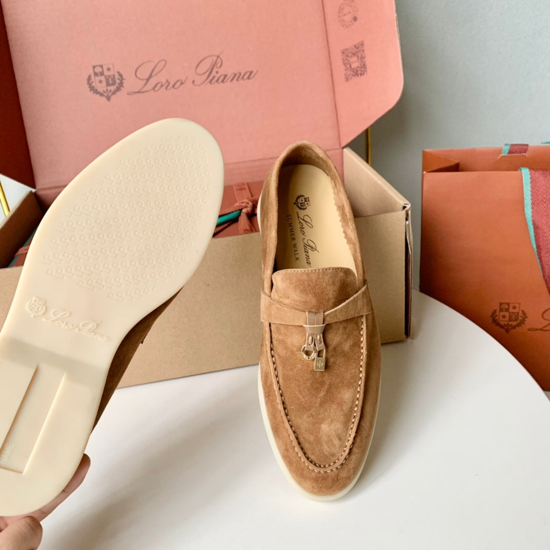 Loro Piana Brown Suede Summer Charms Walk Loafers