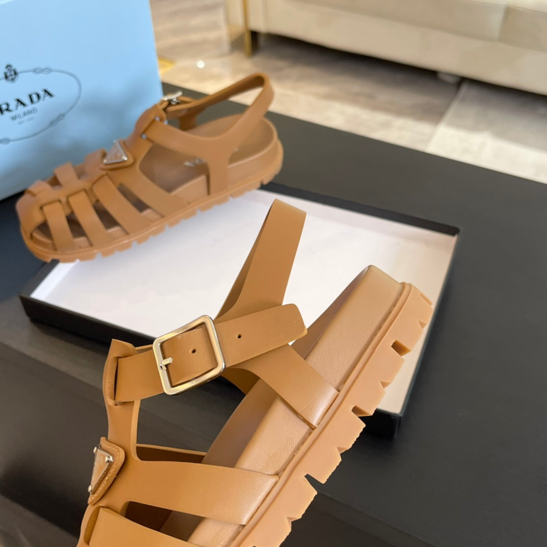 PRA RUBBER FISHERMAN SANDALS BRONZE CALFSKIN