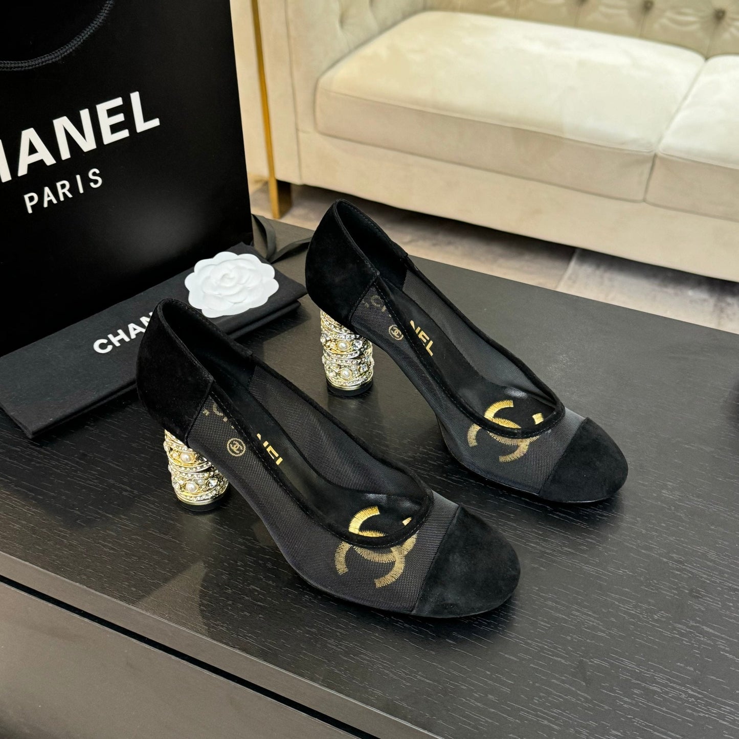HIGH HEEL 85 MM SANDALS IN BLACK SUEDE AND MESH