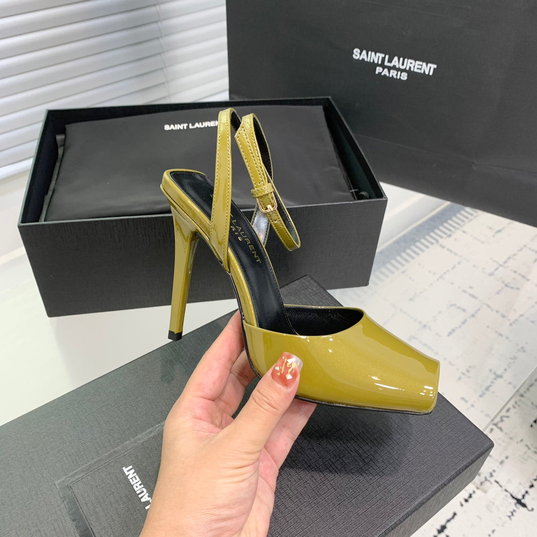 SL FISH MOUTH SANDAL PUMP LEMON POLISHED CALFSKIN
