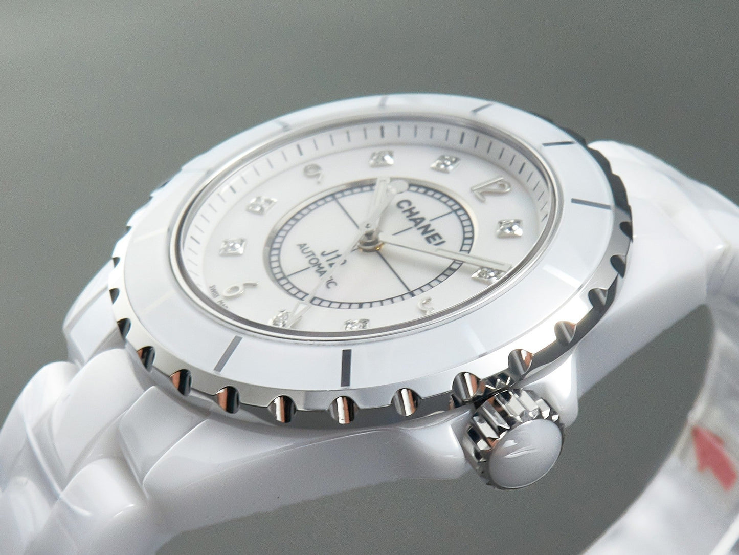 J12 Automatic White Ceramic Black Diamond Numerals Mop Dial