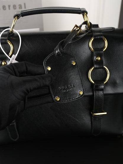 STUDDED BRIEFCASE 34 IN BLACK SHINY SMOOTH CALFSKIN