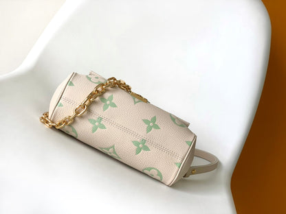FAVORITE BAG 24 IN BEIGE MIX GREEN MONOGRAM SOFT GRAINED COWHIDE