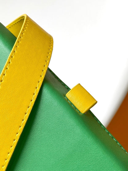 SHOPPER BAG 23 IN GREEN YELLOW CALFSKIN EMBROIDERED LOGO