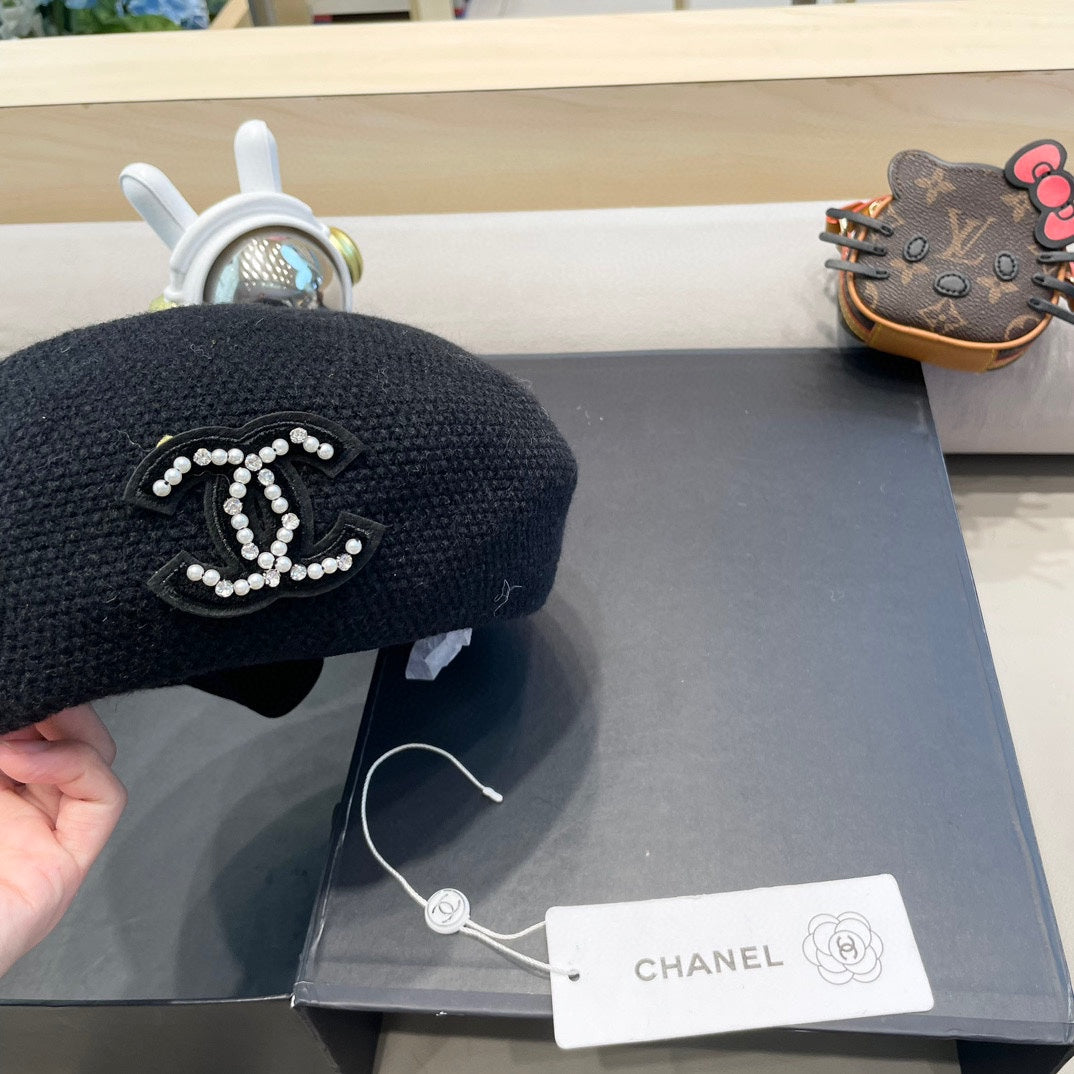 BERET HAT IN BLACK COTTON AND LINEN 417833