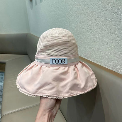 PALE BEIGE STRAW BUCKET HAT WITH BOW FABRIC BORDER 439647