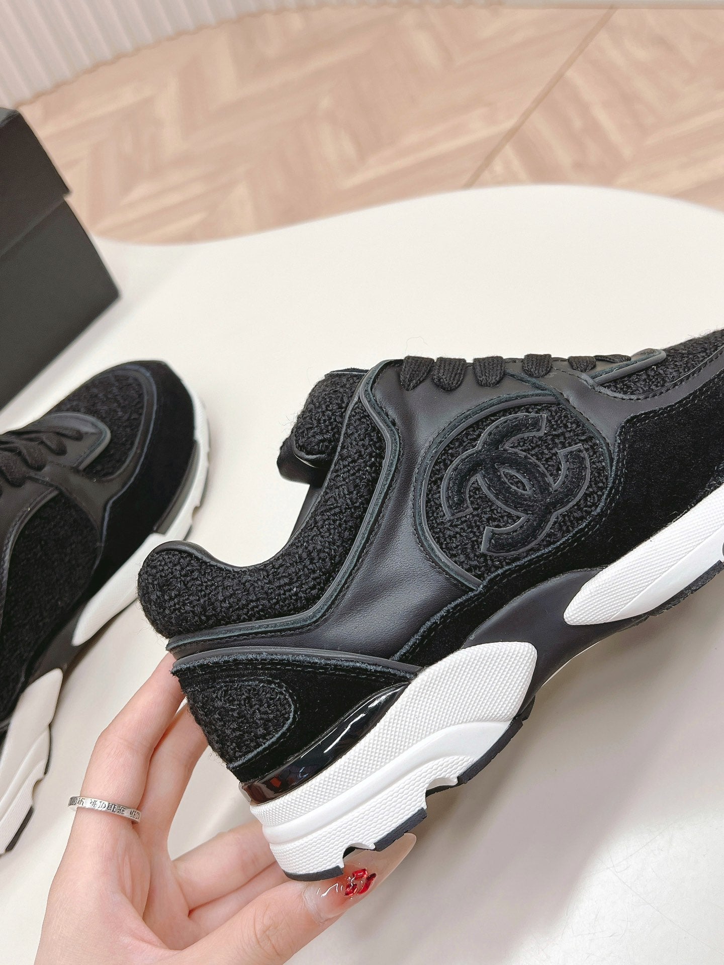 TRAINERS IN BLACK SUEDE AND CALFSKIN