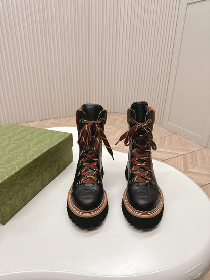 MARTIN ANKLE BOOTS IN BLACK EMBOSSED CALFSKIN MIX BROWN SUEDE