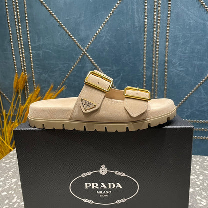 PRA STRAP SLIDES SANDALS BEIGE SUEDE