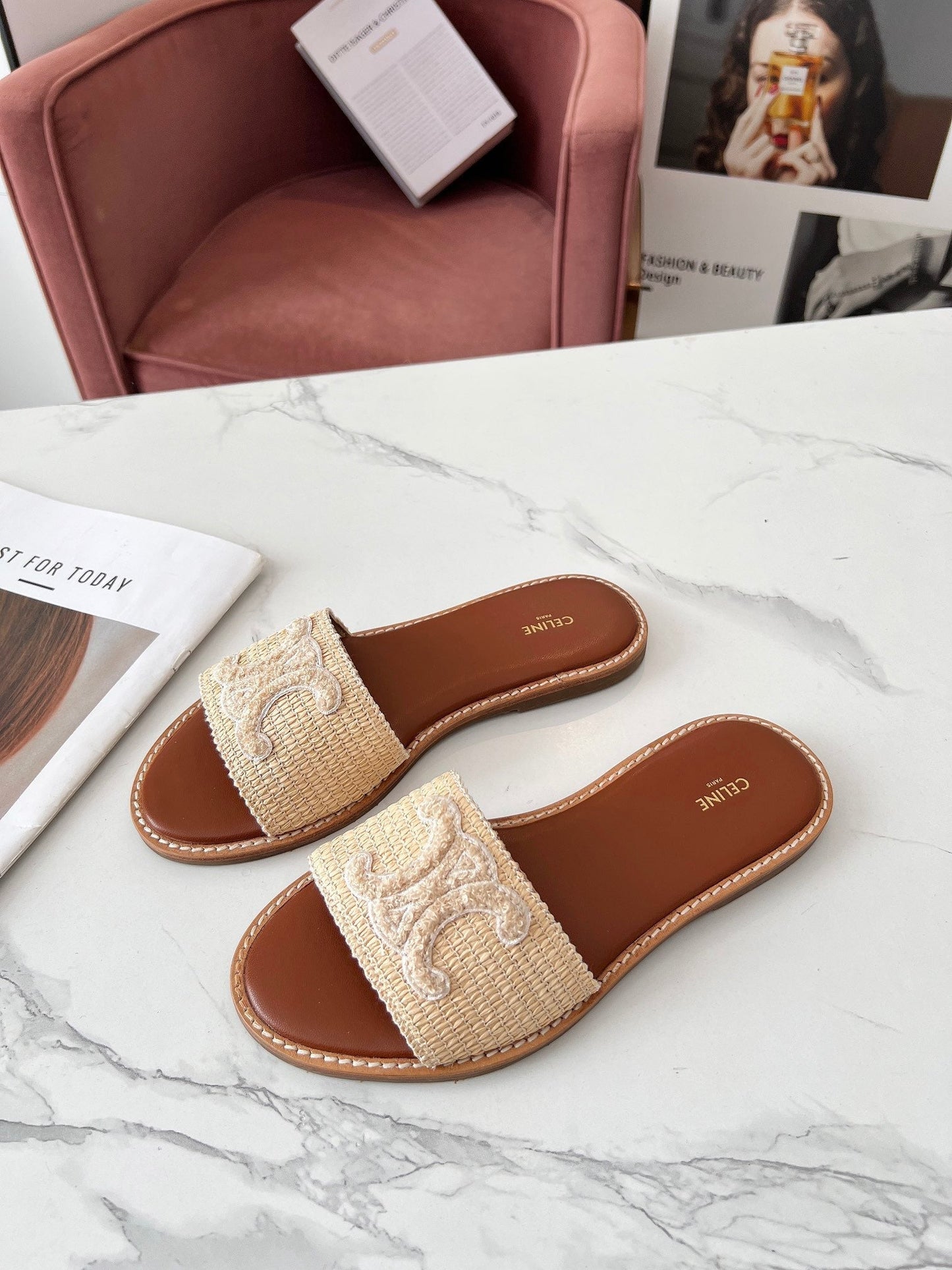 LYMPIA MULE BEIGE RAFFIA AND WOOL