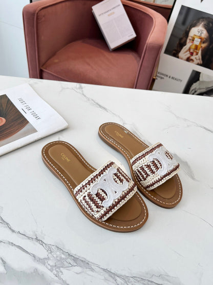 LYMPIA MULE WHITE MIX BROWN RAFFIA