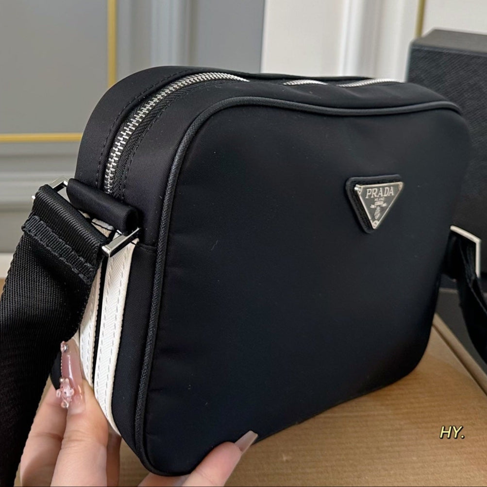 TRIANGLE LOGO CROSSBODY BAG 25 IN BLACK RE-NYLON